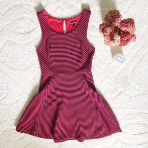 Express red and navy ribbed skater dress